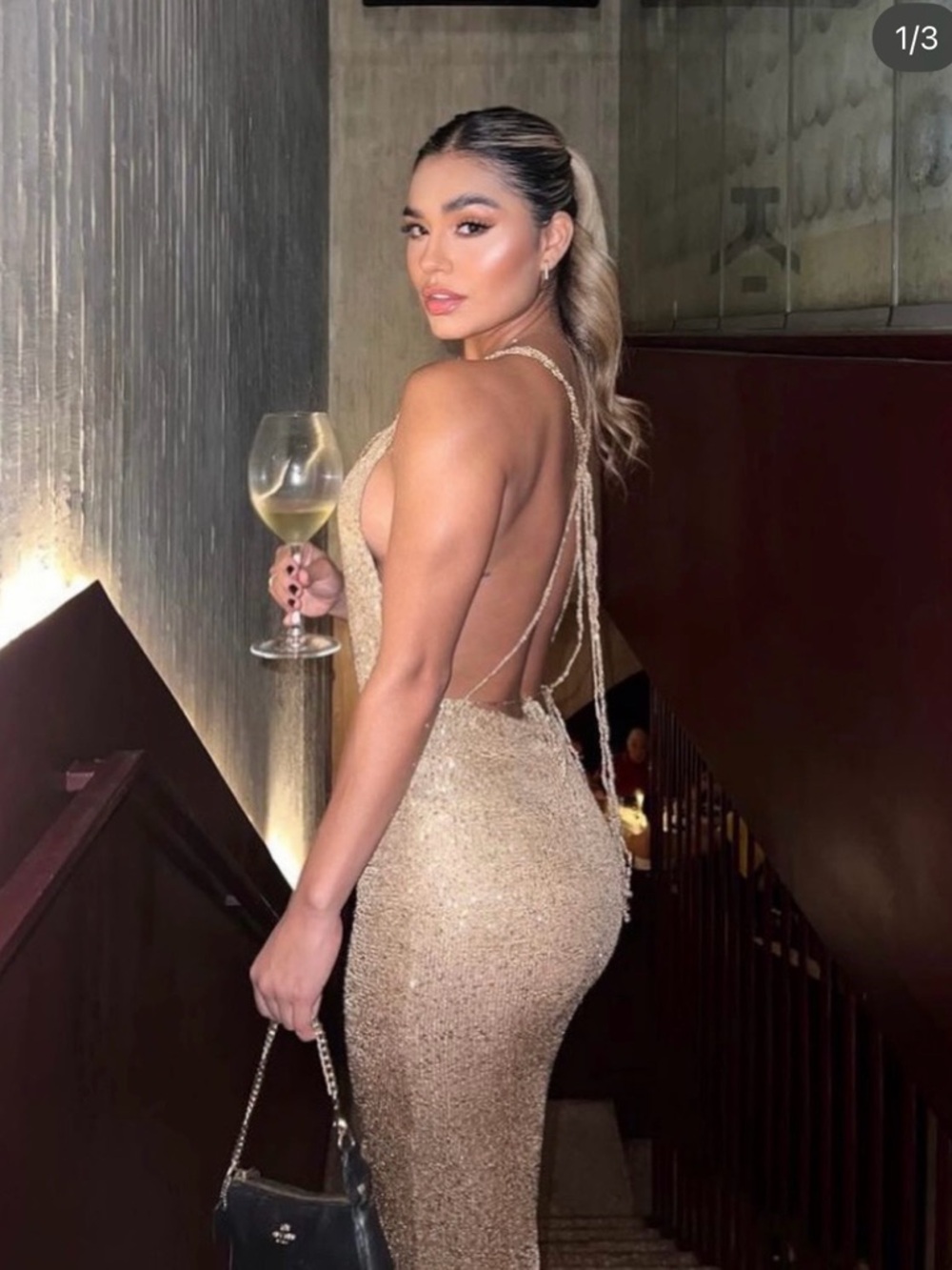 Backless Gold Sequin Maxi Dress with Delicate Straps